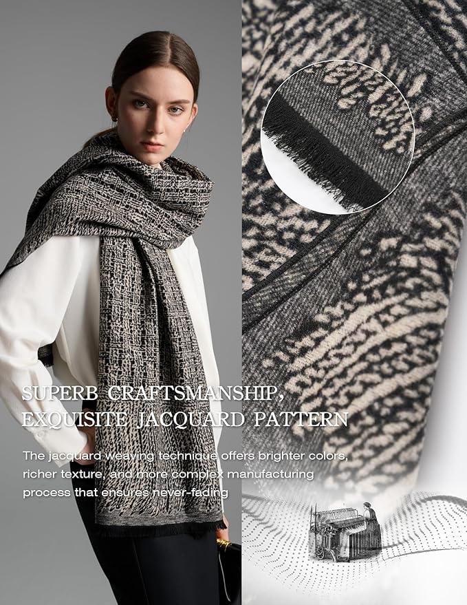 ZHE JIN Luxurious Silk Scarf Shawl Wraps for Women, Warm Scarves Winter Gift, 100% Brushed Mulberry Silk
