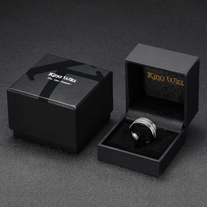 King Will Mens Tungsten Wedding Band with Cubic Zircon Inlay 7mm/8mm Flat Cut Comfort Fit Engagement Rings