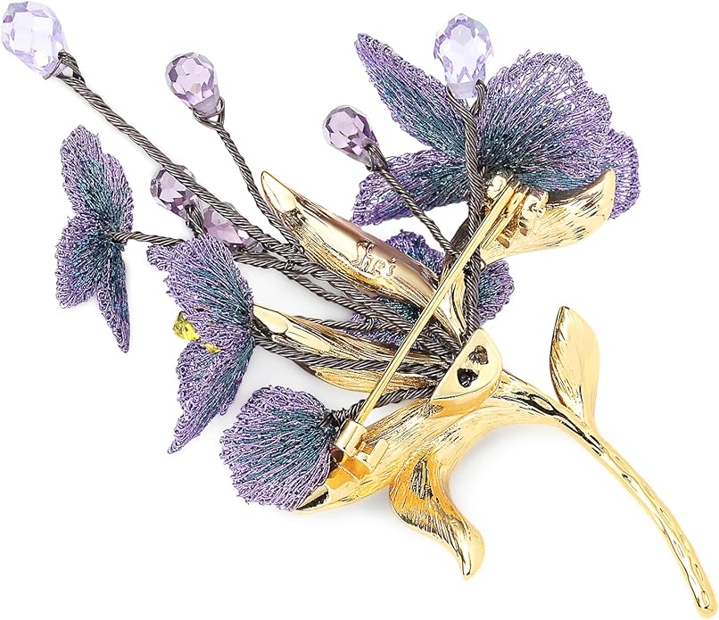 Forget me not Flower Brooch Handmade Gold Thread Embroidered and hand-Drip Enamel leaf, Gradient Botanical Floral Brooch pins for women, SHE'S FREE STYLE JUST FOR YOU [Bencao Gangmu Series]Vintage Plant Jewelry