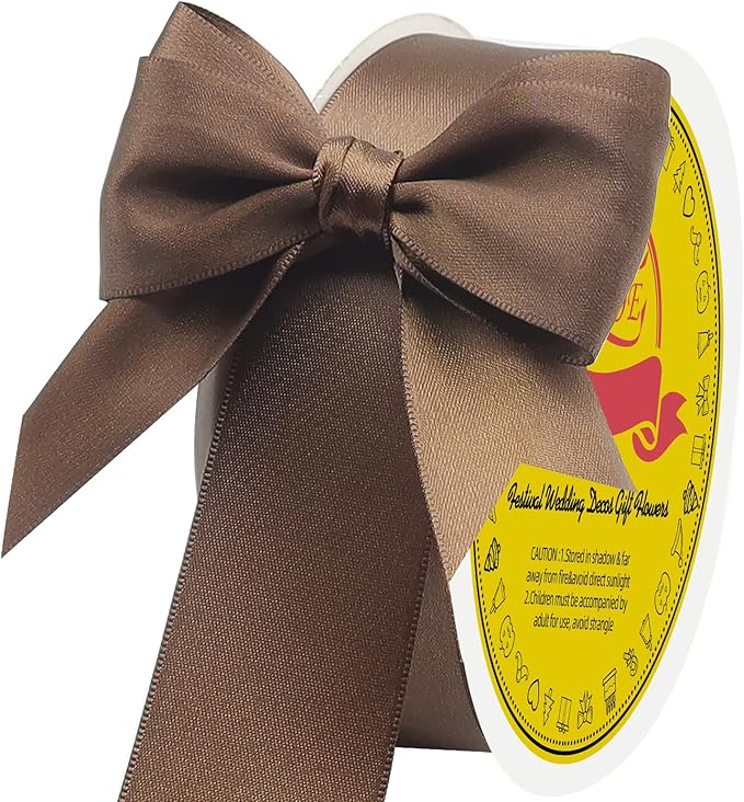 LEEQE Double Face Brown Satin Ribbon 1-1/2 inch X50 Yards Polyester Brown Ribbon for Gift Wrapping Very Suitable for Weddings Party Invitation Decorations and More
