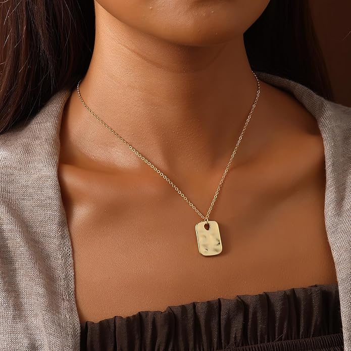 Gold Pendant Necklaces for Women, Gold Plated Pendant Necklace, Fashionable Hammered Pendant Necklaces Simple Multiple Shapes Necklace for Women Unique Gift