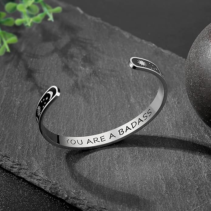 TONY & SANDY Inspirational Bracelets for Women Teen Girls Personalized Gifts for Daughter Granddaughter Mom Sister Friends Stainless Steel Engraved Cuff Birthday Easter Christmas