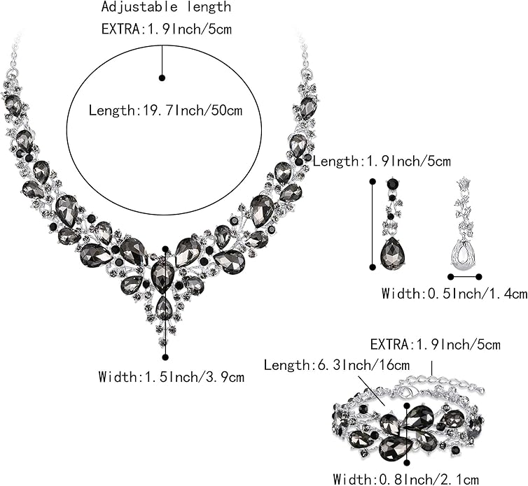 BriLove Wedding Bridal Jewelery for Women Austrian Crystal Teardrop Cluster Statement Necklace Dangle Earrings Link Bracelet Set