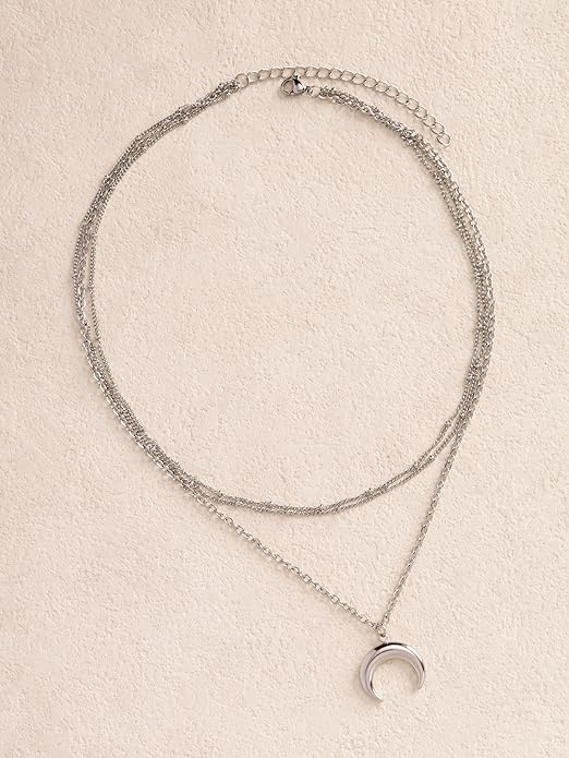 Sacina Layered Silver-tone Crescent Moon Choker, Moon Necklace for Women, Gothic Emo Grunge Necklace, Goth Jewelry, Christmas Jewelry Gift for Women