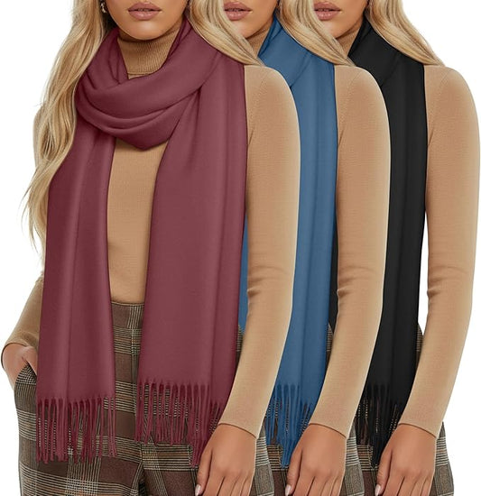 Oakgarden 3 Pack Winter Scarf for Women Pashmina Scarves Shawl Wraps Bridesmaid Gifts for Evening Dresses