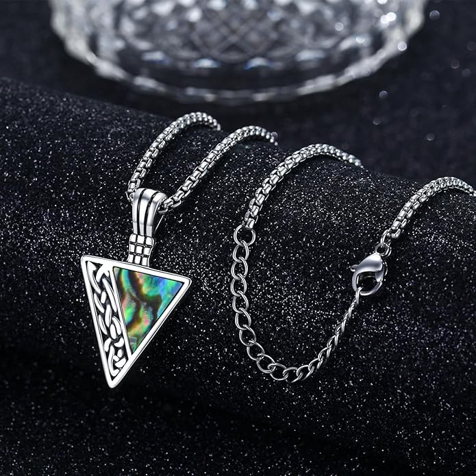 REDSUN Viking Pendant Necklace 925 Sterling Silver Celtic Pendant Abalone/Opal/Onyx/Lapis Lazuli/Turquoise Necklace Viking Amulet Jewelry Gifts for Men Women, with Stainless Steel Chain