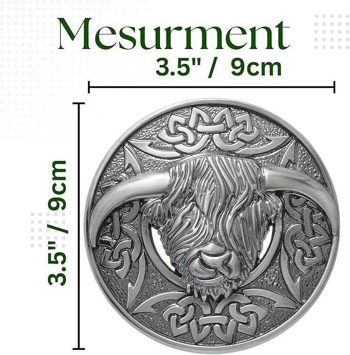 Highland Cow Kilt Brooch with Celtic Knot - Traditional Scottish Helian Coo Plaid Brooches for Men – Handcrafted Tartan Sash Pin, Luxurious Accessory for Women’s Dress