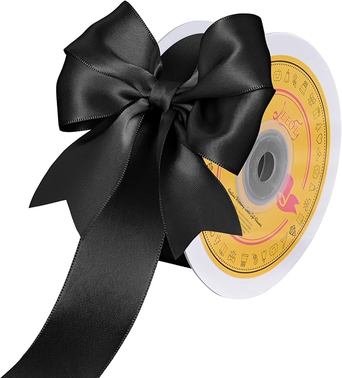 LEEQE Double Face Black Satin Ribbon 1-1/2 inch X 25 Yards Polyester Black Ribbon for Gift Wrapping Very Suitable for Weddings Party Hair Bow Invitation Decorations and More