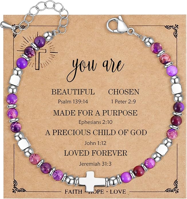 VIBILIA Cross Beaded Bracelets for Women, Inspirational Natural Heart Religious Bracelets for Women, Birthday Christian Gifts for Women on Thanksgiving Christmas Gifts