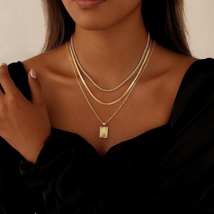 Layered Necklaces for Women 14K Gold Plated Stack Circle Pendant Trendy Long Chain Stackable Handmade Coin Necklace Set Dainty Gold Stacked Jewelry Gifts