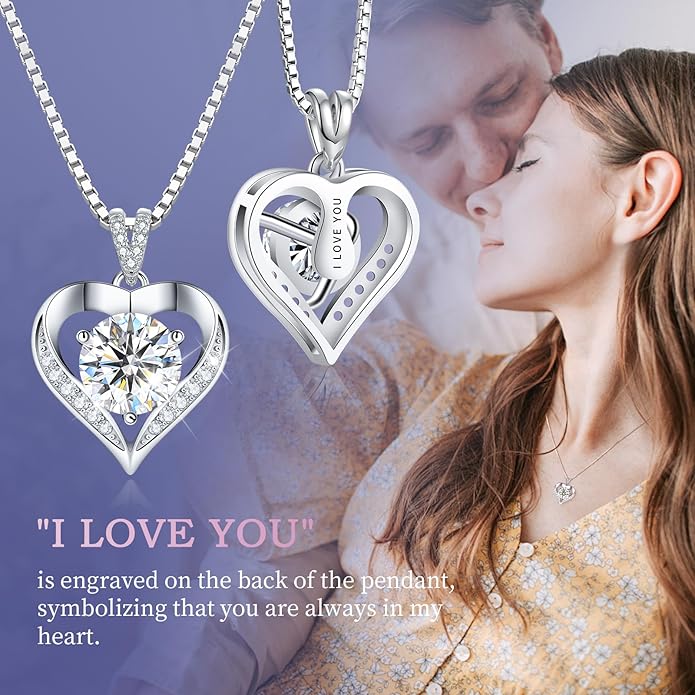 Moissanite Heart Necklaces for Women, 18K White Gold Plated 925 Sterling Silver 1-3CT Moissanite Pendant Jewelry Wedding Anniversary Birthday Christmas Gifts for Wife Mom Girlfriend Sister Grandma