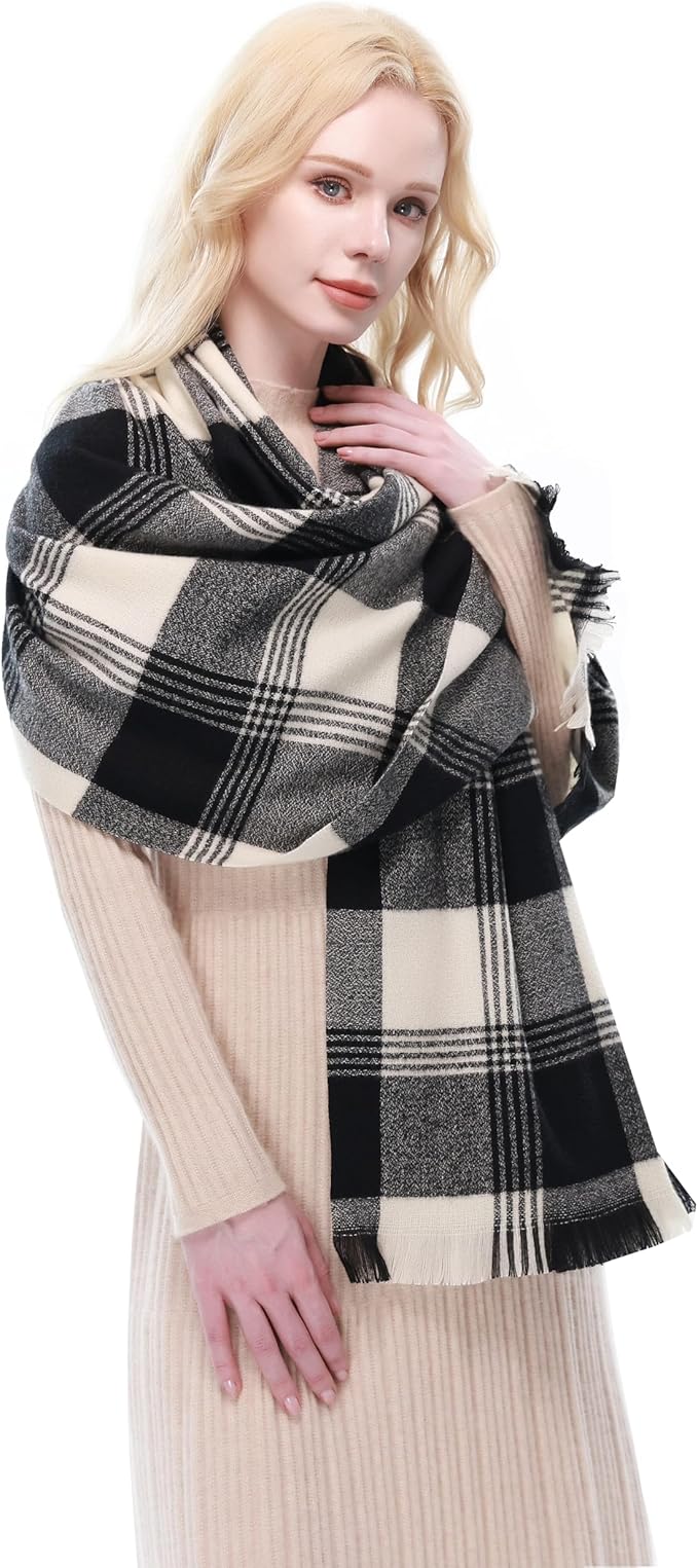 RIIQIICHY Plaid Scarf for Women Fall Winter Pashmina Scarves Wraps for Cold Weather Warm Large