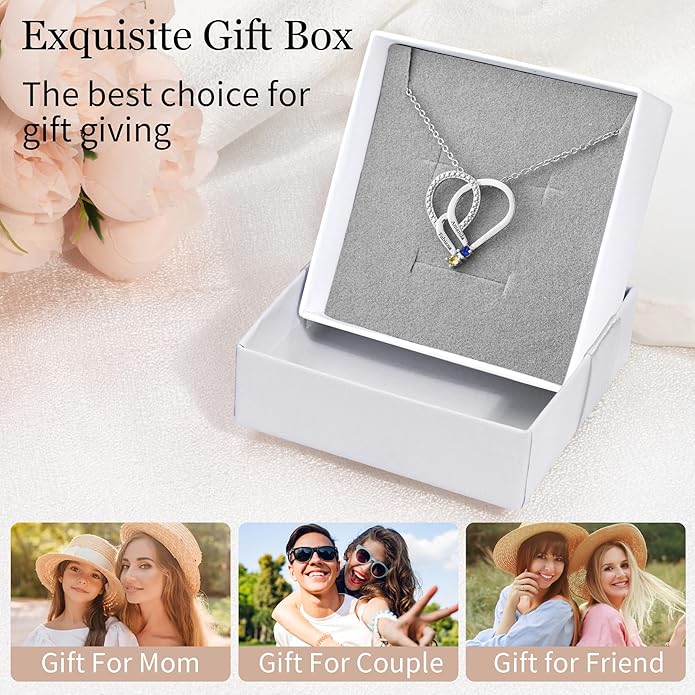 Easycosy Custom Name Necklace with Simulated Birthstones Customized Promise Necklace Heart Pendant with Engraved 2-6 Names - Anniversary Birthday Christmas Jewelry Gifts for Women Wife Mom Grandma