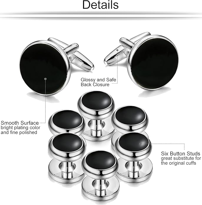 ORAZIO Cuff Links Mens Stainless Steel Cuff Links and Studs Set Gold Black Cufflinks for Men Tuxedo Studs Buttons for Formal Kit Business or Wedding Shirts
