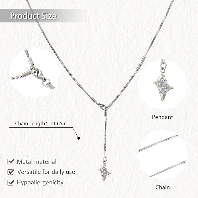 Irregular Y2k Long Y-shaped Necklace with Zircon Inlaid Sparkling Brick Tassel Pendant Double-Layer Chain High-end Fashion Accessory Women's