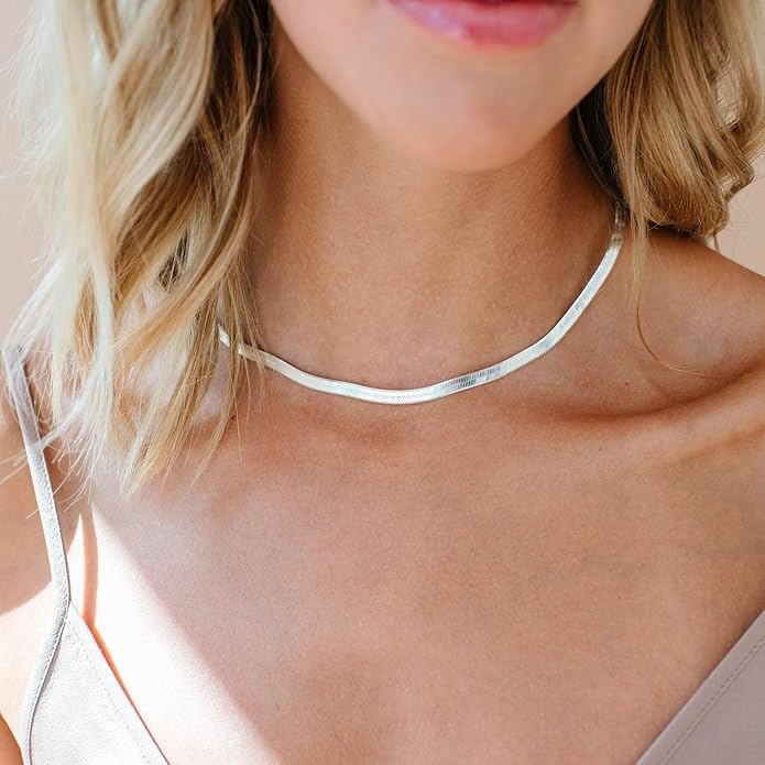 CHESKY Gold Necklace for Women-14K Gold Plated/Sterling Silver Plated Snake Chain Necklace Dainty Simple Chunky Herringbone Necklace Choker Necklaces Jewelry for Women
