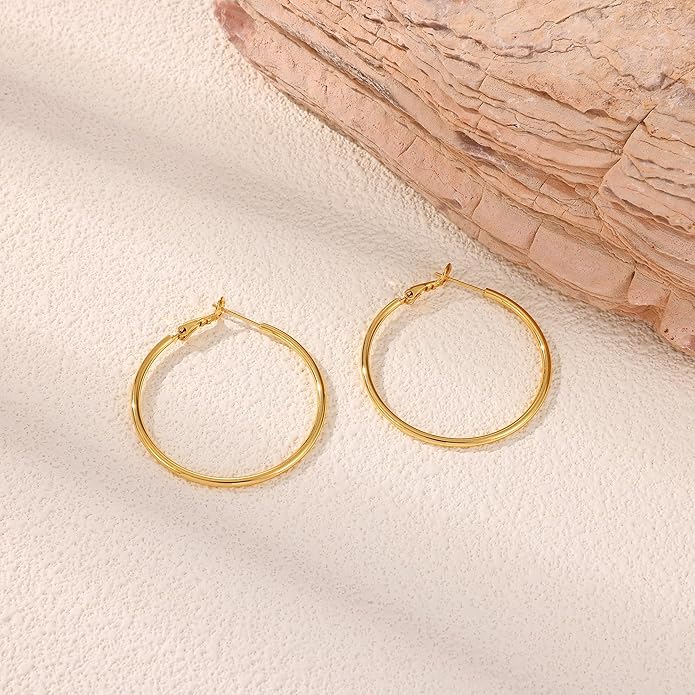 Gacimy Gold Hoop Earrings for Women 14K Gold Plated, 925 Sterling Silver Post Hypoallergenic Earrings Hoops for Women