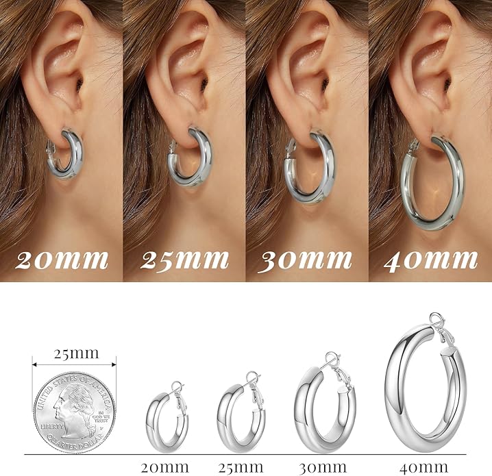 SHOWNII Chunky Gold Hoop Earrings - 14K Gold Plated Earrings for Women Hollow Tube Thick Hoops Graduation Gifts for Her