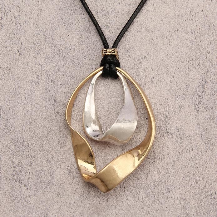 Long Boho Necklaces for Women Vintage Leather Wooden Pendant Y Choker Ethnic Style Gold Circle Hippie Sweater Necklace