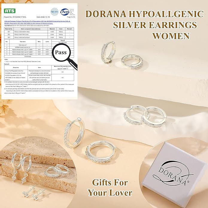 DORANA Valentines Day Gift 3 Pairs 925 Sterling Silver Earrings for Women Girls Non Tarnish Small Hypoallergenic Huggie Hoops Cartilage Stack Earring Sets for Multiple Piercing