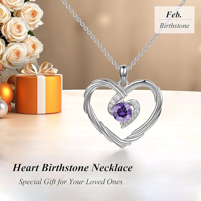 G&GEMSJEW 18K Gold Heart Birthstone Necklaces for Women, S925 Sterling Silver Jewelry Birthday Gifts for Women Wife Girlfriend Mom, Anniversary Christmas Valentines Gifts