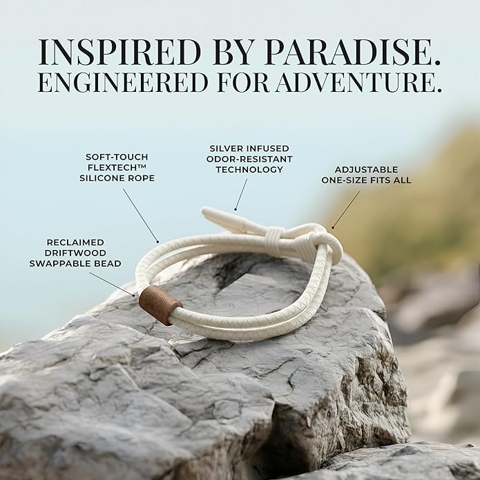 Rowdy Parrot The Driftwood FlexTech Adjustable Silicone Rope Bracelet: Waterproof, Sweatproof, Sunproof, Minimalist Surf, Golf Jewelry for Men - One Size Fits All