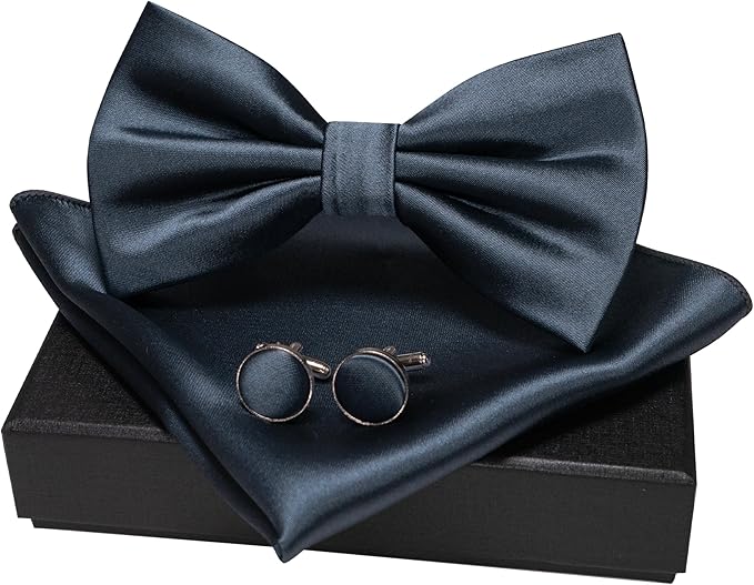 JEMYGINS Solid Color mens Pre-tied Bow Tie and Pocket Square Cufflinks Sets with Gift Box