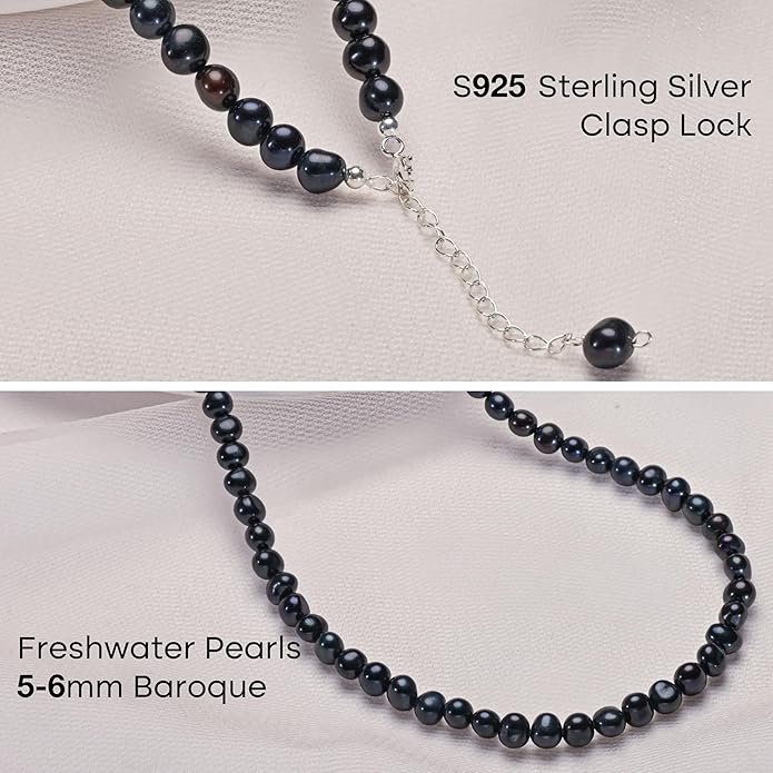 Natural Pearls Choker Necklace for Women Freshwater Baroque Pearl Strand Necklace Chain Cultured Baroque Pearl 18K Gold Plated & S925 Sterling Silver Clasp Choker