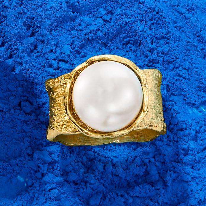 Ross-Simons 12mm Cultured Button Pearl Ring in 18kt Gold Over Sterling