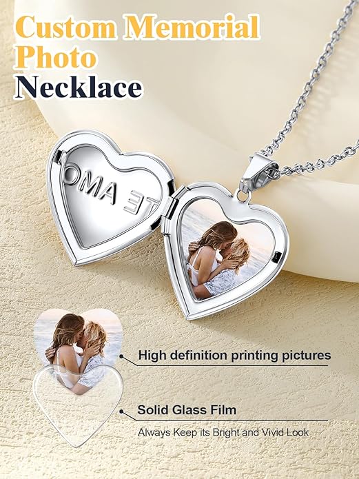 U7 Women Locket Necklace Platinum 14K Gold Photo Lockets that Hold Picture,Chain 20 Inch Personalized Gift Custom Love Heart Image Necklaces