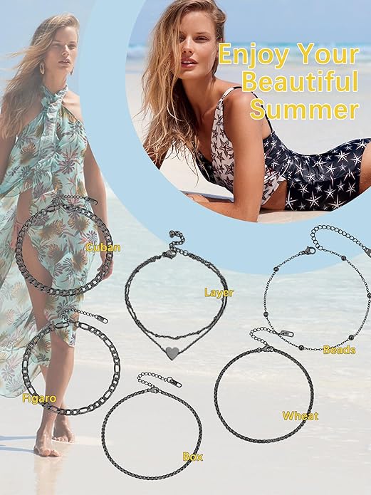 PROSTEEL Stainless Steel Chain Anklets for Women, Silver/Gold Tone, Ankle Bracelets Hypoallergenic, 8-10.5 Inch Adjustable, Come with Box