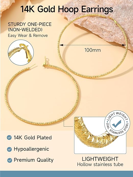 PROSTEEL 30/40/60/80/100mm Chunky Hoop Earrings For Women Gold Plated/Black Stainless Steel Hoops Earrings Statement Jewelry