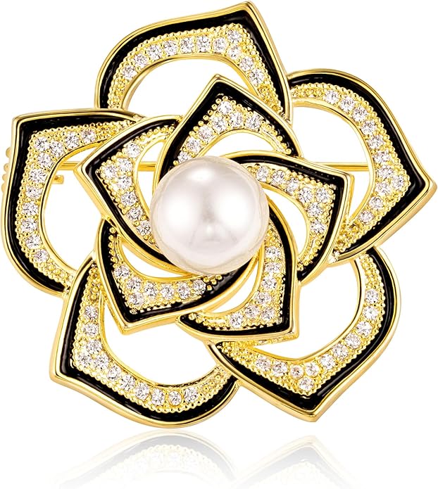 HAISWET Party Flower Elegant Zircon Cz Brooch Pins for Women Gold Color
