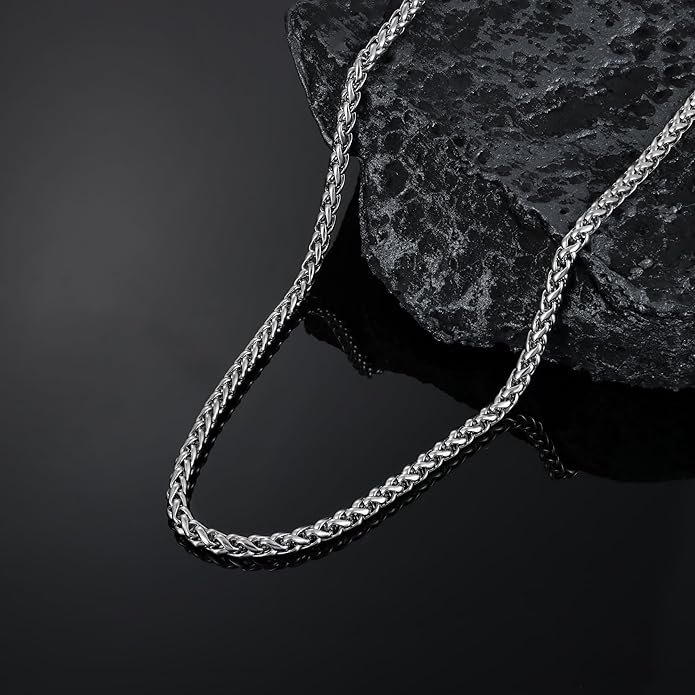 Fiusem Black Wheat Chains for Men and Women, 2/2.5/3/4/5mm Stainless Steel Necklace Chain, Mens Necklace Jewelry Gift 16-28 Inch