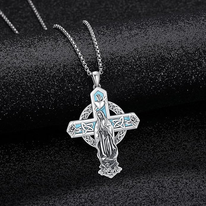 Midir&Etain Cross Necklace 925 Sterling Silver Celtic Christian Pendant Religious Protection Jewelry for Women Men