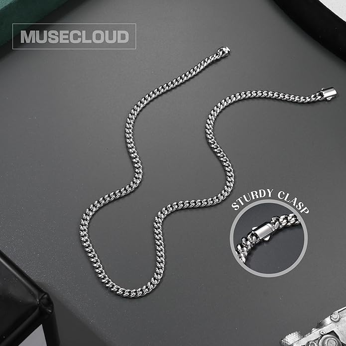 MUSECLOUD Gold Cuban Link Chain for Men Mens Stainless Steel Miami Curb Chains Necklace 5/8mm Thick Real Gold/Silver/Black Plated Diamond Cut Non-Tarnish Jewelry Trendy Christmas Gifts 18-26 Inch