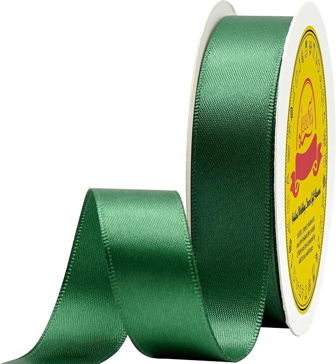LEEQE Double Face Forest Green Satin Ribbon 7/8 inch X 25 Yards Polyester Forest Green Ribbon for Gift Wrapping Very Suitable for Weddings Party Invitation Decorations and More
