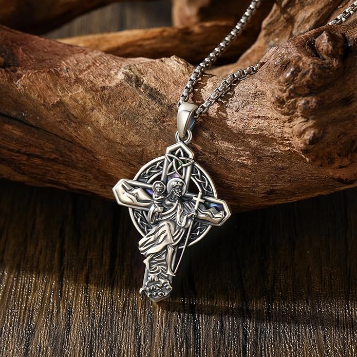 Midir&Etain Cross Necklace 925 Sterling Silver Celtic Christian Pendant Religious Protection Jewelry for Women Men