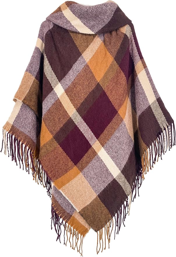 Moss Rose Women's Travel Plaid Shawl Wrap Open Front Poncho Cape for Fall Winter