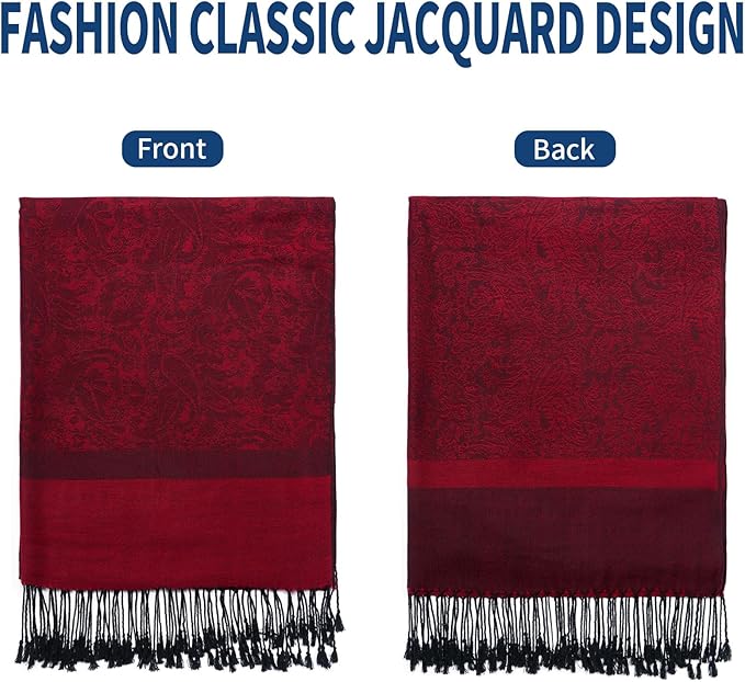 QIUTIMIY Paisley Pashmina Shawl Wrap Women Reversible Vintage Jacquard Pashmina Rave Scarf with Fringe for Evening, Wedding
