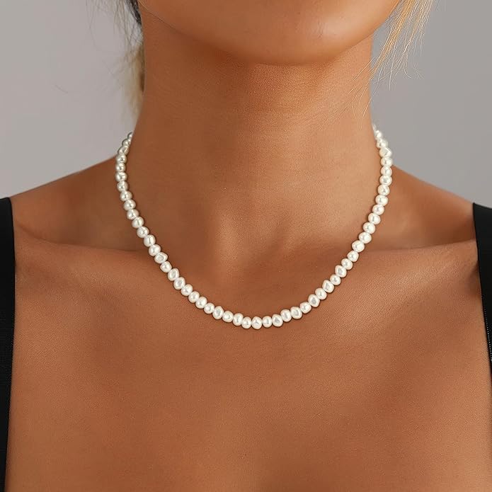 Pearl Necklaces for Women Trendy, 18K Gold/Silver Plated Layered Pearl Necklace Dainty Pearls Choker Necklace and Earring Set Simple Pearls Bracelets Wedding Prom Gold Jewelry for Women Gifts