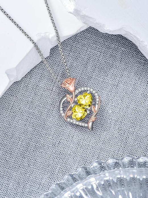 Christmas Gifts for Women Rose Heart Birthstone Pendant Necklace I Love You Forever Jewelry Valentine Mothers Day Birthday Gifts for Women Her Wife Girlfriend