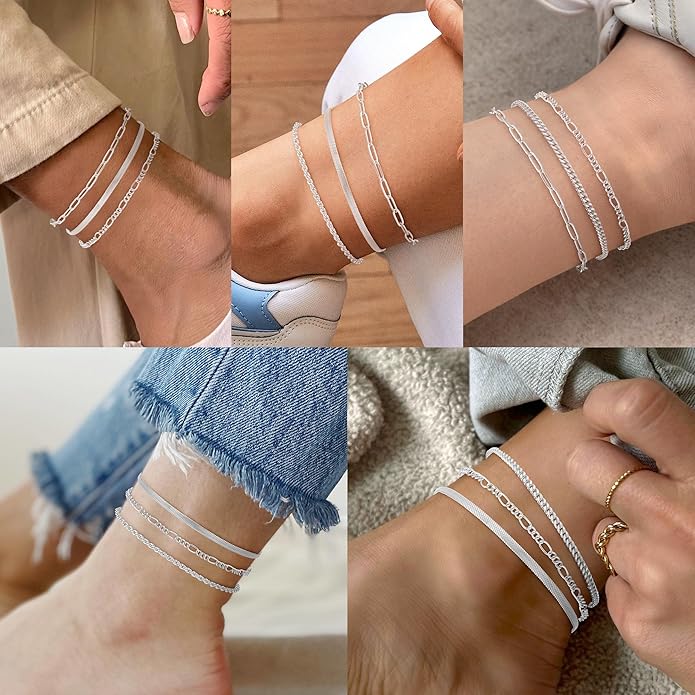 Gold/Silver Plated Anklet Bracelets for Women Waterproof Plus Size Cuban Link Chain Ankle Bracelet for Large Ankle 9-12inch