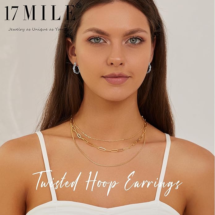 Hoop Earrings Set for Women, 6 Pairs 14K Gold Plated Lightweight Hypoallergenic Chunky Open Twisted Hoops Earrings Pack Jewelry