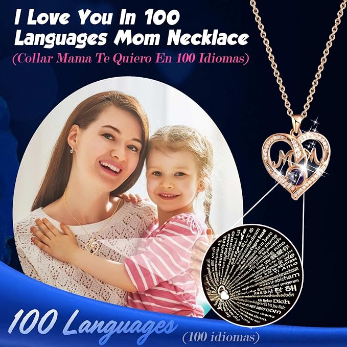 ADDWel Gifts for Mom from Daughter and Son, Unique Mother Birthday Gift Idea, Preserved Real Roses with I Love You in 100 Languages Mom Necklace, Cool Present to Mother Mama