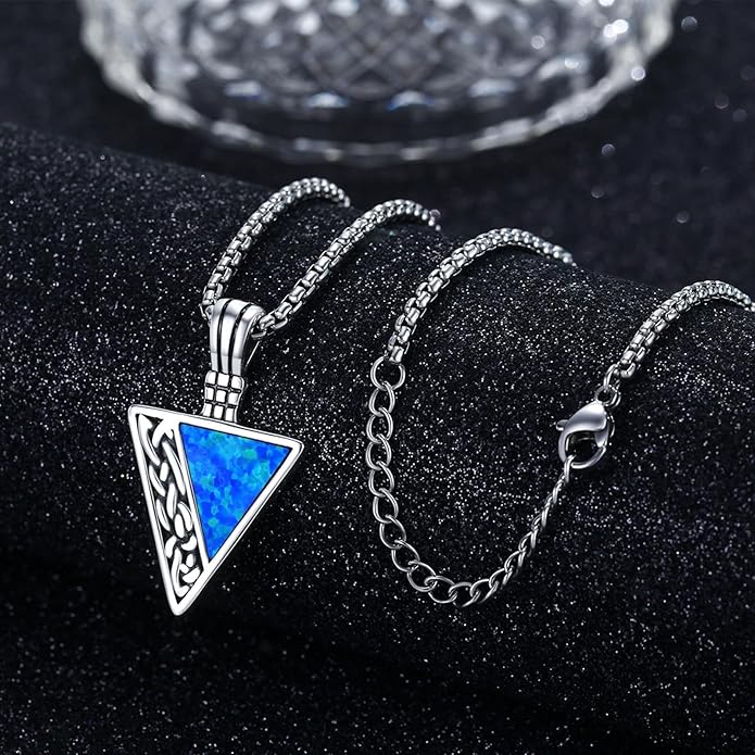 REDSUN Viking Pendant Necklace 925 Sterling Silver Celtic Pendant Abalone/Opal/Onyx/Lapis Lazuli/Turquoise Necklace Viking Amulet Jewelry Gifts for Men Women, with Stainless Steel Chain