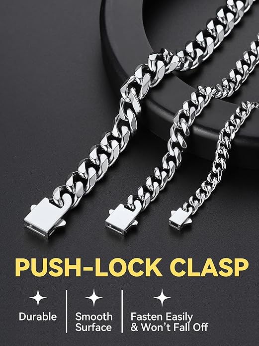 ChainsHouse Cuban Chain Necklace for Men, Stainless Steel/Black/Gold Plated Miami Cuban Necklace 6/9/12MM Width 18"-30" Length Hip Hop Jewelry, Send Gift Box