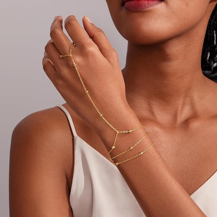 Gold Bracelets for Women Trendy,14K Gold Plated Dainty Stackable Paperclip Cuban Link Chain Bracelets, Simple Cute Cuff Bracelets Jewelry Set Adjustable 7"+2"