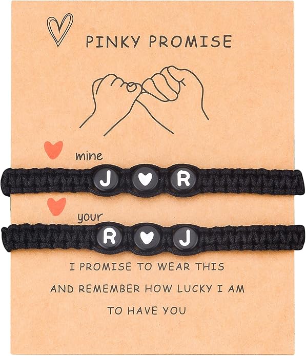 2PCS Custom Name Initial bracelets,Personalized Pinky Promise Couple Bracelets Set,Adjustable Matching Jewelry Gifts for Him/Her, Best Friend, Family,Gift for girlfriend boyfriend,Valentines & Mother's Day Gift