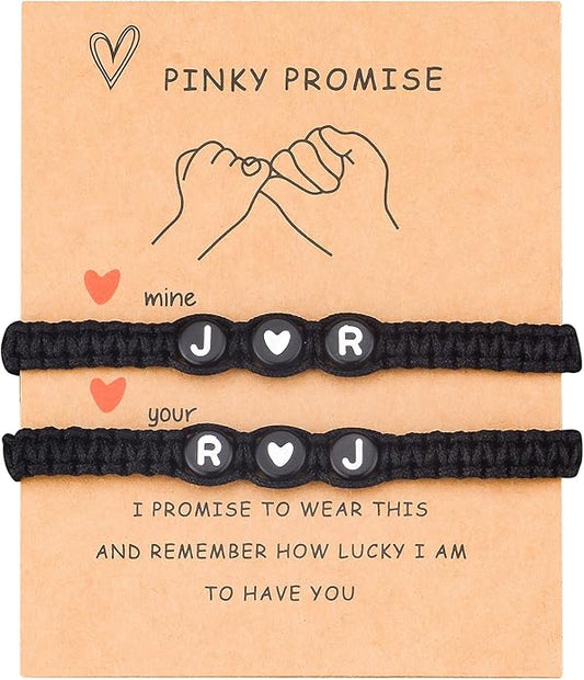 2PCS Custom Name Initial bracelets,Personalized Pinky Promise Couple Bracelets Set,Adjustable Matching Jewelry Gifts for Him/Her, Best Friend, Family,Gift for girlfriend boyfriend,Valentines & Mother's Day Gift